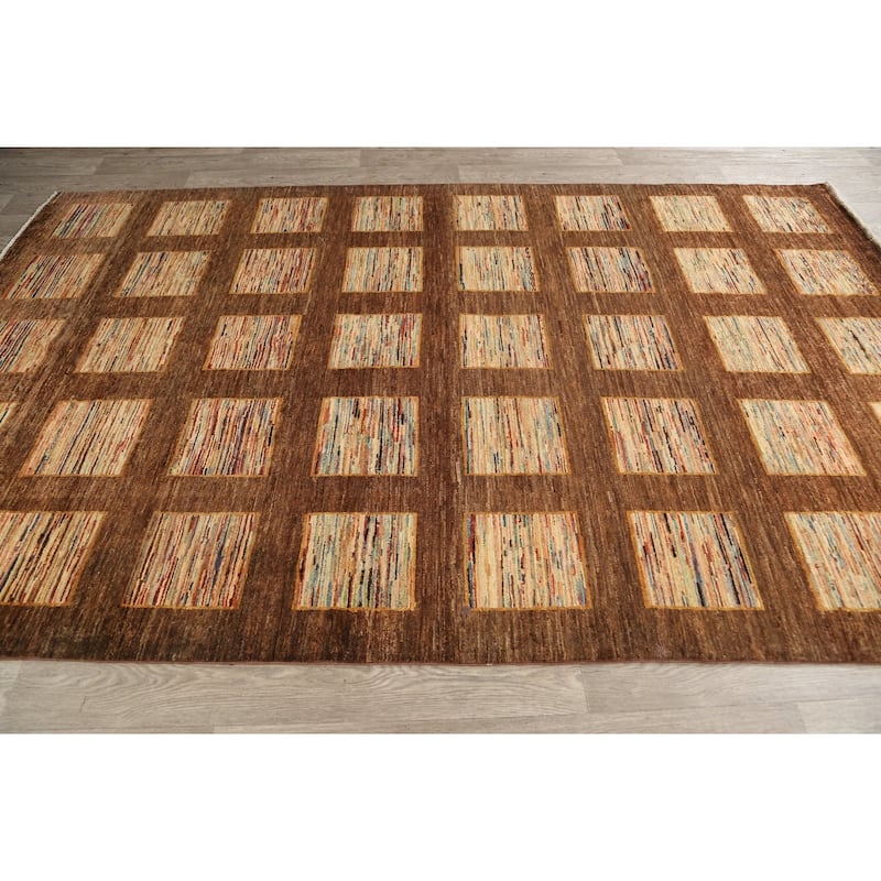 Checkered Gabbeh Kashkoli Oriental Wool Area Rug Handmade Carpet - 5'5" x 9'1"