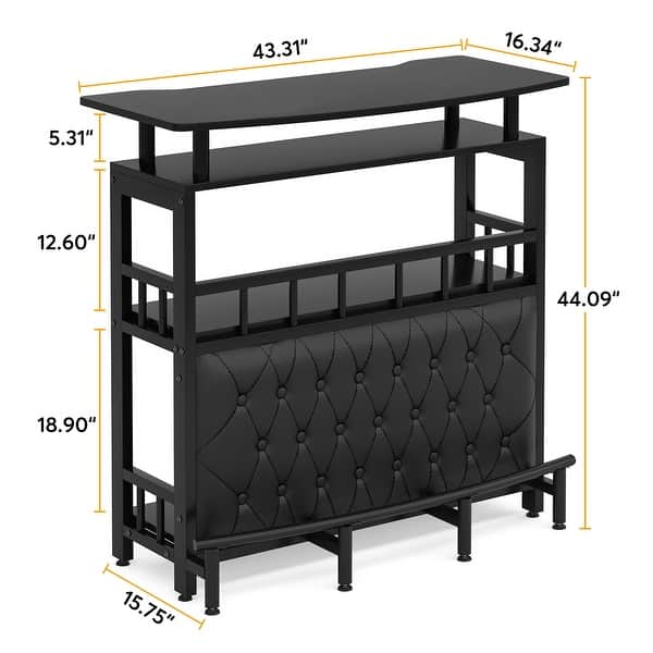 Bar Unit for Home Liquor, Black Entertainment Bar Upholstered Bar Table with Storage