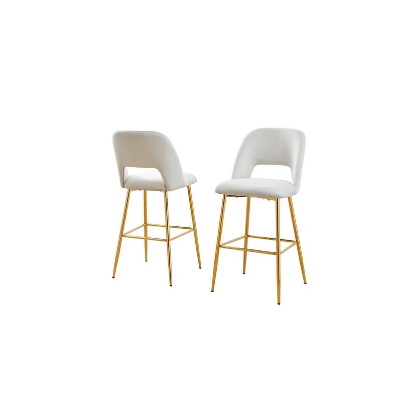 Best Quality Furniture Gold Chrome Velvet Upholstery Bar Stools (Set of 2) - Cream