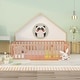 preview thumbnail 15 of 26, Queen Size Wood Floor Bed w/ Fence & Door Upholstered Bed Frame for Kids, Teens, Girls, Boys No Box Spring Needed, Easy Assembly Natural
