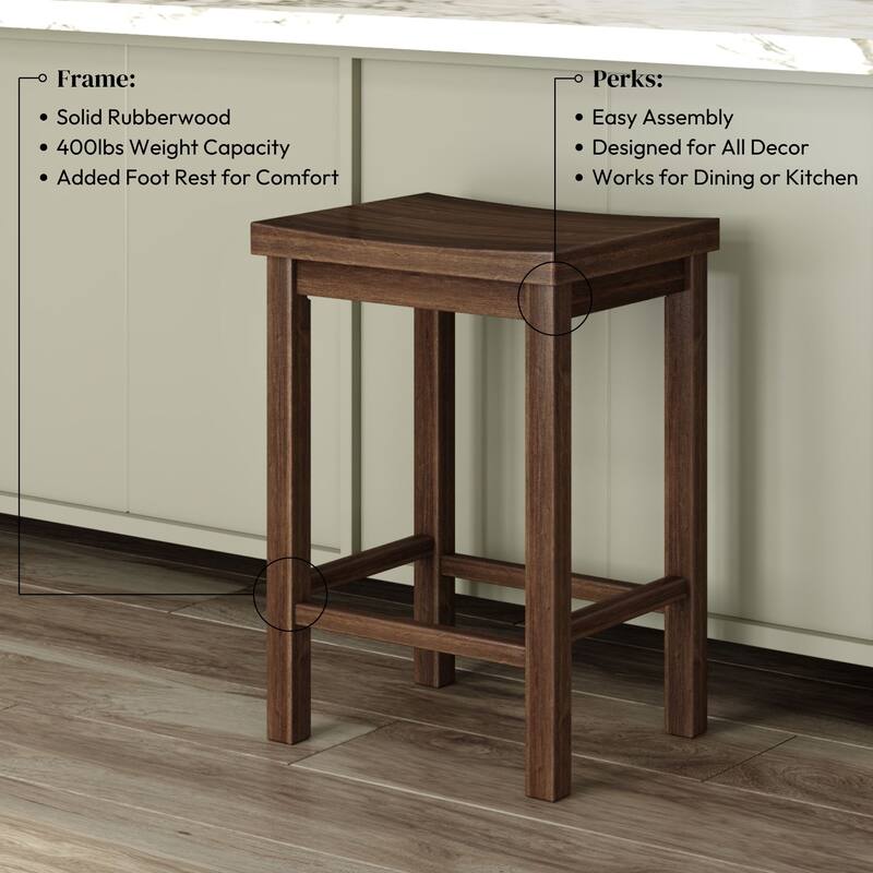 Now Furniture Solid Wood Backless Saddle Seat Counter Height Stool