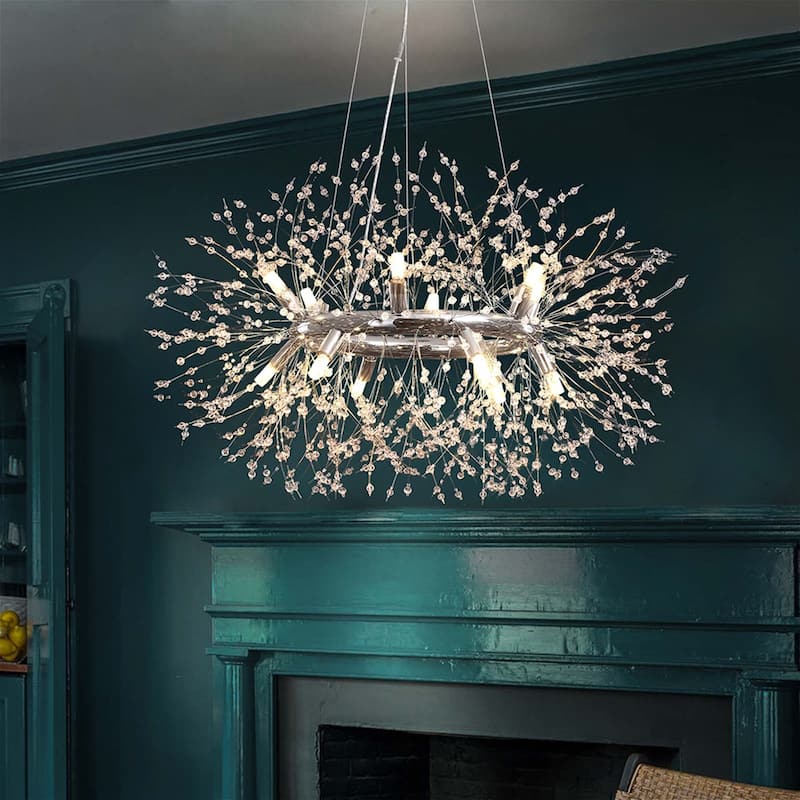 12/20-Light Modern Firework Dandelion Crystal Chandelier(Bulb Included) - W31.5"-12 Light - Silver