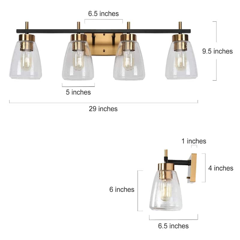 Marsie Modern 4-Light Dimmable Vanity LIghts Linear Wall Sconces Seeded Glass Powder Room, Bathrooom - L 28.7" * W 6.7" * H 8.7"