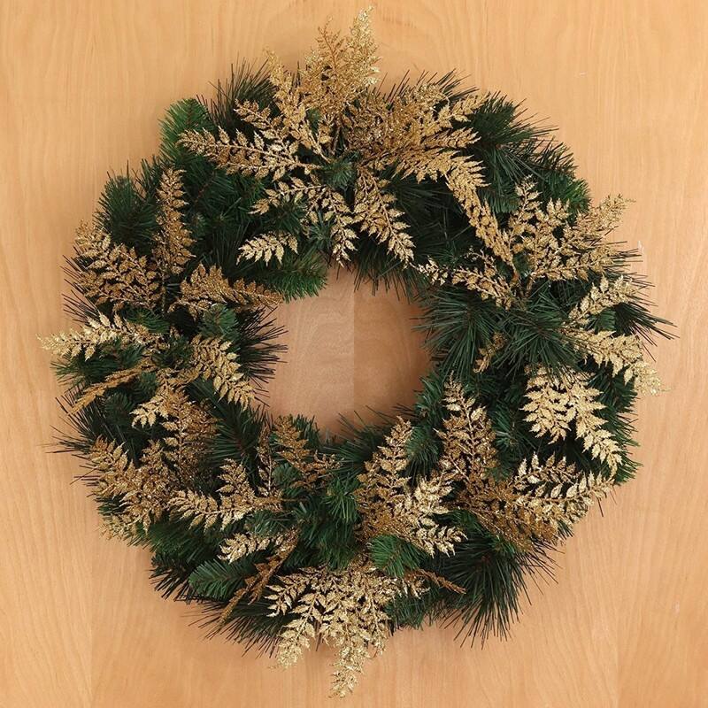 Sparkling Gold Glitter Leaf Spray Premium Christmas Tree Ornament Pick for Festive Decoration