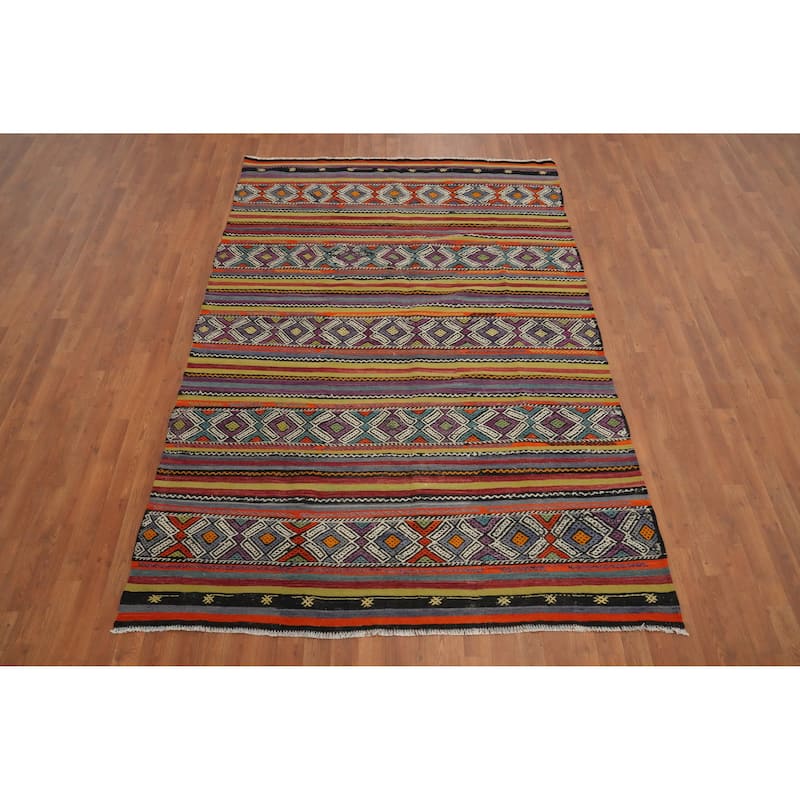 Hand Woven Oriental 100% Wool Carpet Southwestern Tribal Multi-Colored Kilim Area Rug - 8' 8'' X 5' 10''