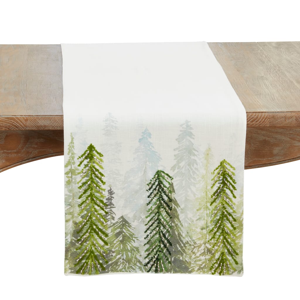 Printed And Beaded Trees Table Runner - 16"x72"
