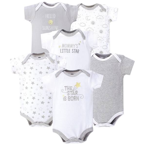 slide 1 of 1, Hudson Baby Cotton Bodysuits 6pk, Star And Moon 0-3 Months - Star And Moon