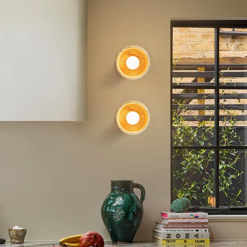 4.7" W 1-Light Mid-Century Modern Yellow Cave Stone Cylinder Flush Mount Ceiling Light/Wall Lights