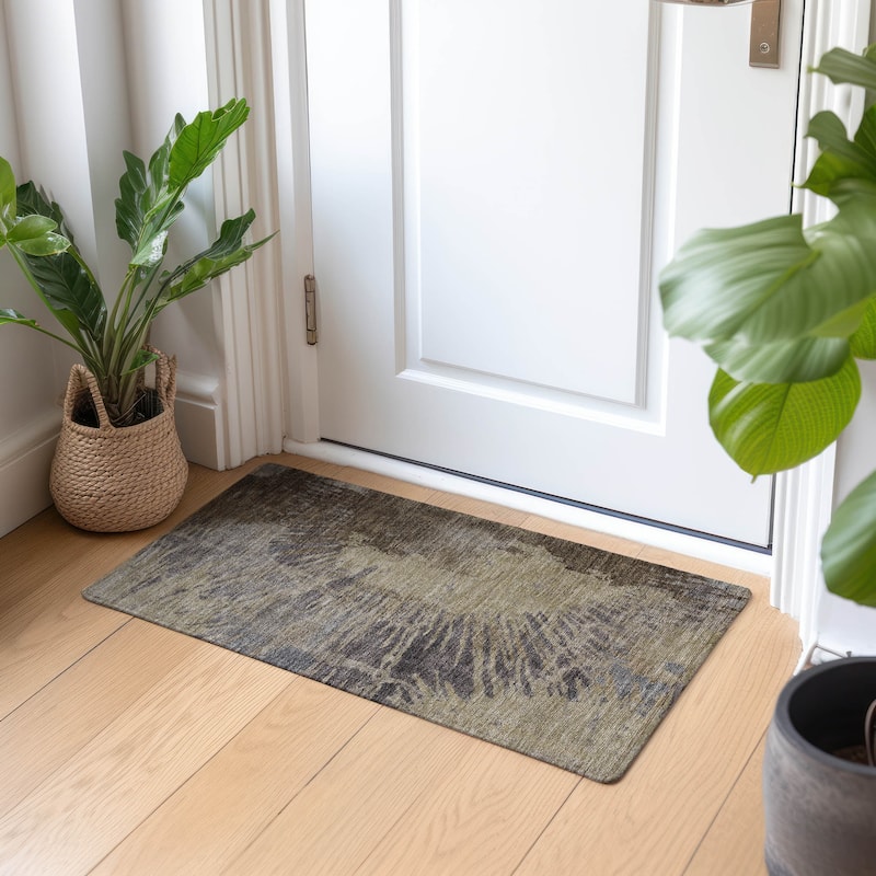 Machine Washable Indoor/ Outdoor Chantille Modern Burst Rug - Brown - 1'8" x 2'6"