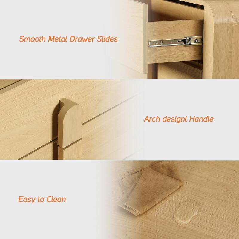 WAMPAT 3-Piece Dresser Set For Bedroom, 110.2" Large Mid Century Dresser For Closet, Curved Profile Wooden Chest Of Drawers