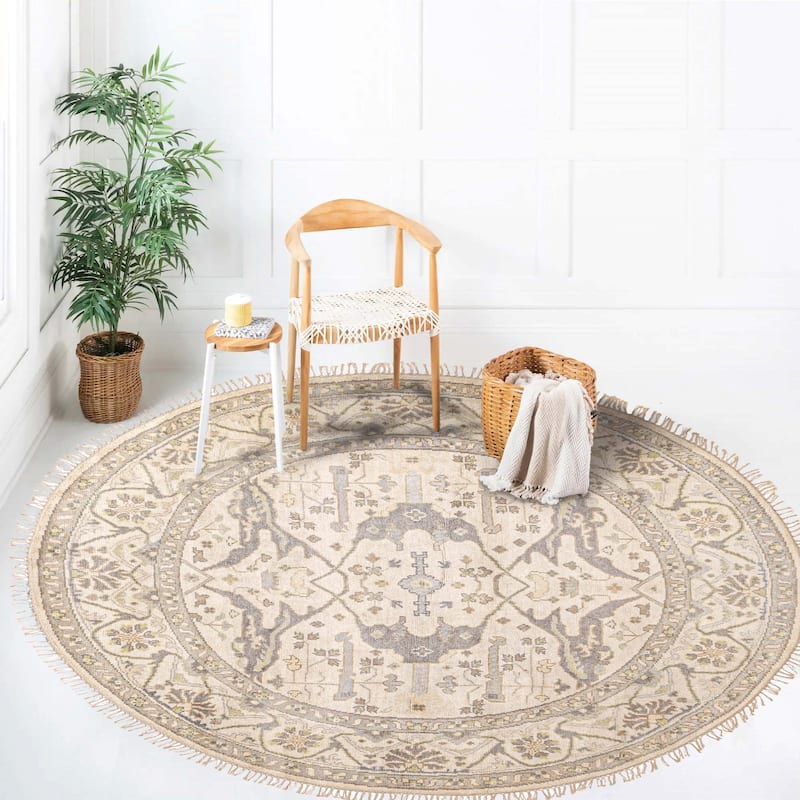 ECARPETGALLERY Hand-knotted Royal Oushak Cream Wool Rug - 7'10 x 7'10