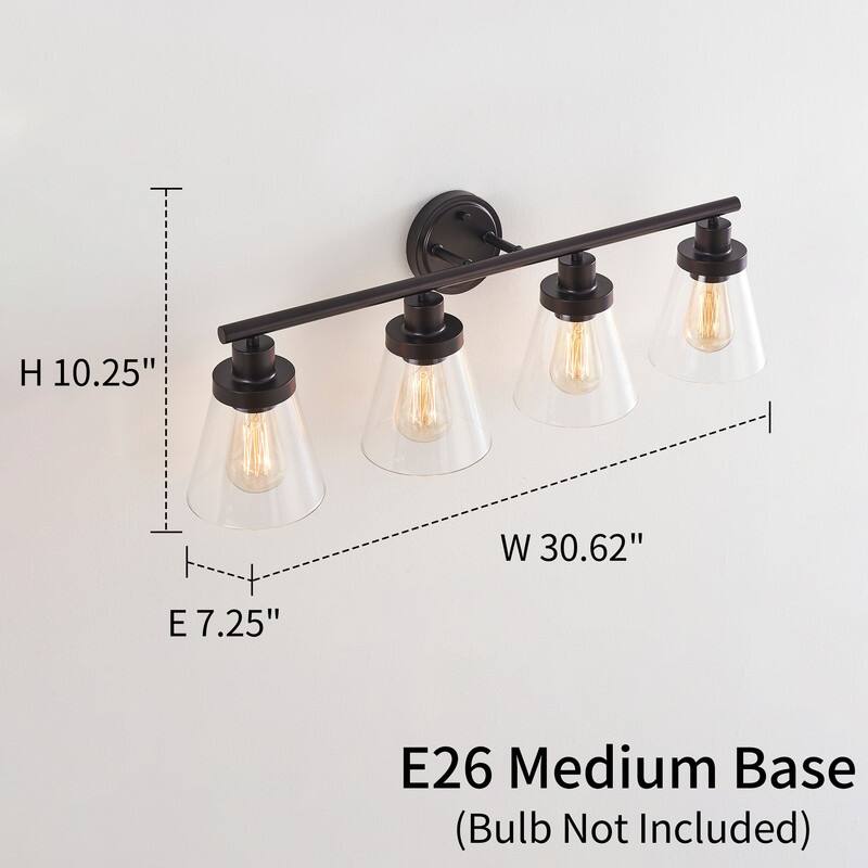 KAWOTI 30.6 inch 4-Light Bathroom Vanity Light with Bell Glass Shade