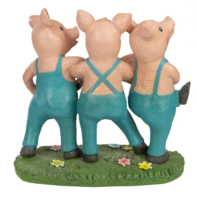 8" Three Pigs Dancing in Blue Overalls Outdoor Garden Statue