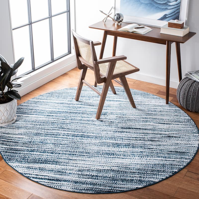 SAFAVIEH Lagoon Laraine Stripe Rug - 6'7" Round - Navy/Ivory