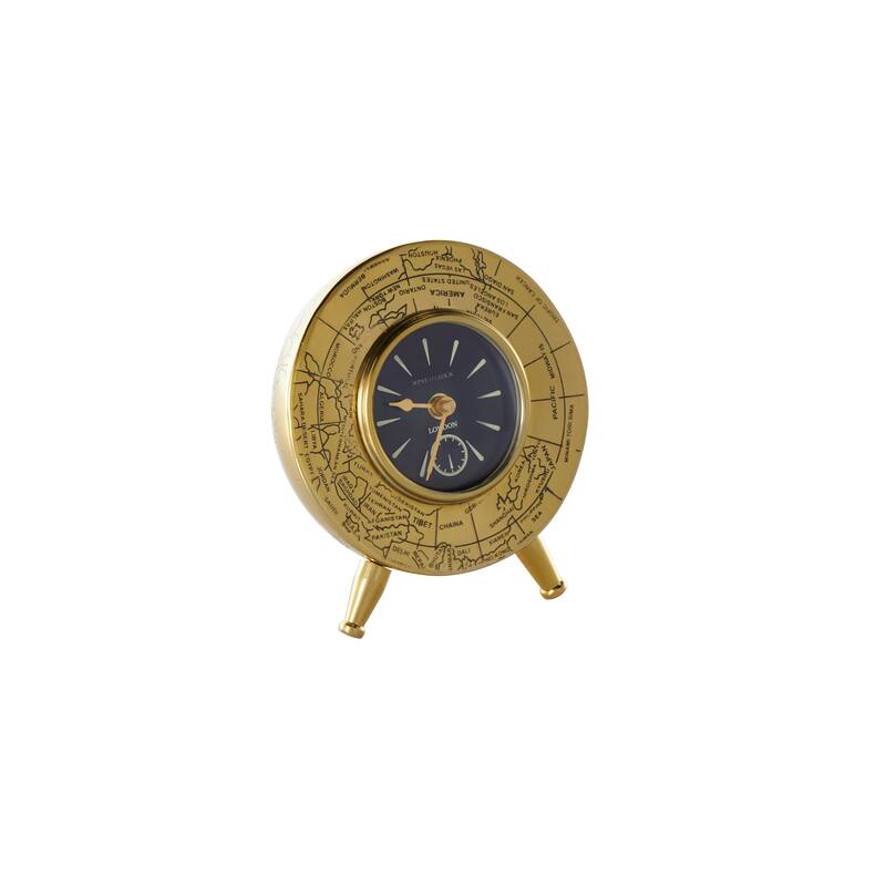 Gold Stainless Steel Metal Small Dome World Map Decorative Clock with Black Clockface