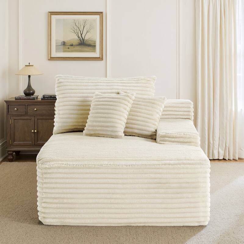 Upholstered Cloud Sectional Couch No Assembly Required L-Shape Chaise with Pillow - White-RightFacing - Right Facing