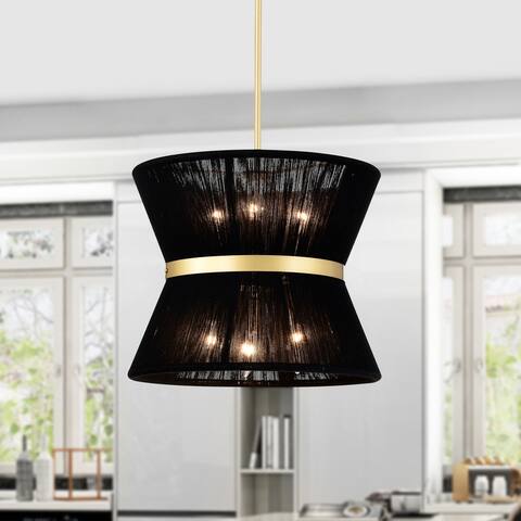Abra 16 Ince Classic Black Rope Gold Pendant with 6 Light