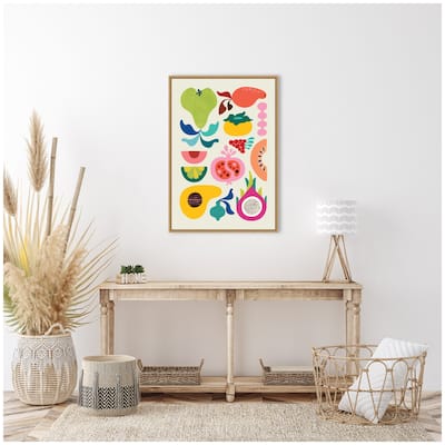 Kate and Laurel Sylvie Modern Colorful Abstract Fruits Framed Canvas by Rachel Lee