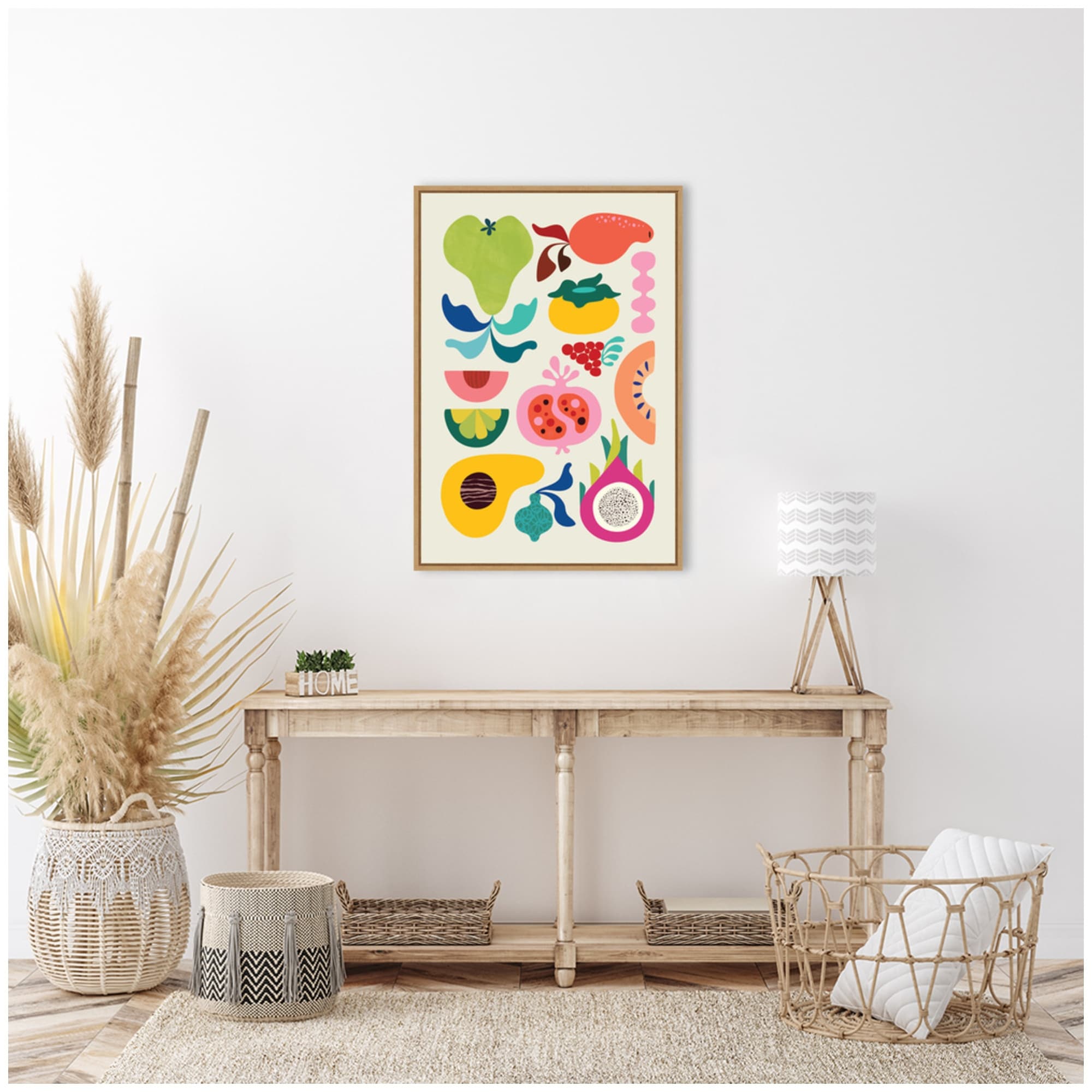 Kate and Laurel Sylvie Modern Colorful Abstract Fruits Framed Canvas by Rachel Lee