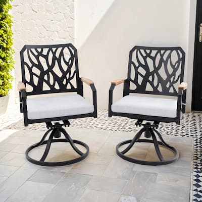 GDFStudio - Aaron Outdoor Patio Aluminum Swivel Rocker with Sunbrella Cushions,FSC-Certified Wood Armrests