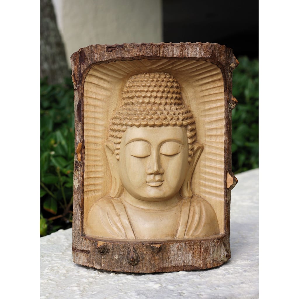 Wooden Serene Buddha Bust Head Crocodile Wood Statue Hand Carved Sculpture Handmade Figurine Home Decor Accent Handcrafted Art