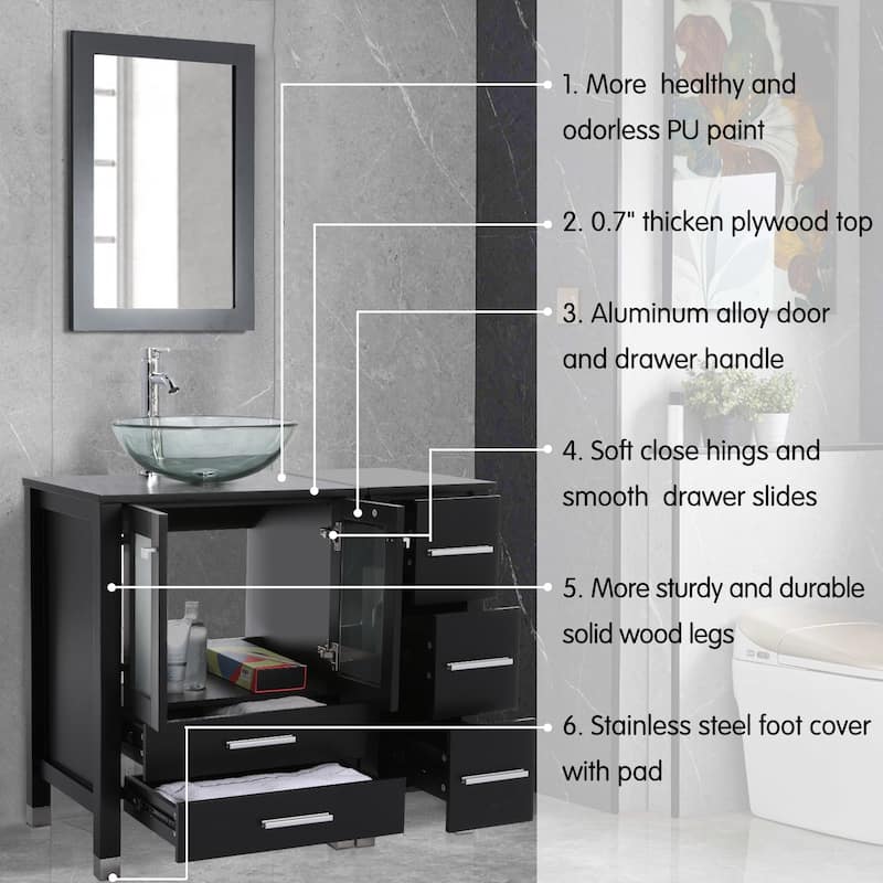 72" Bathroom Vanity Set with Vessel Sink Side Cabinet Combo