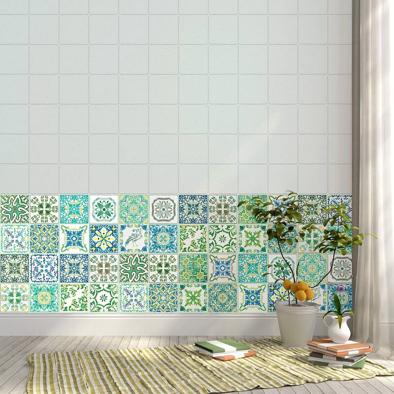 Walplus Turkish Green Tile Stickers Peel and Stick Wall Sticker Decal 4"
