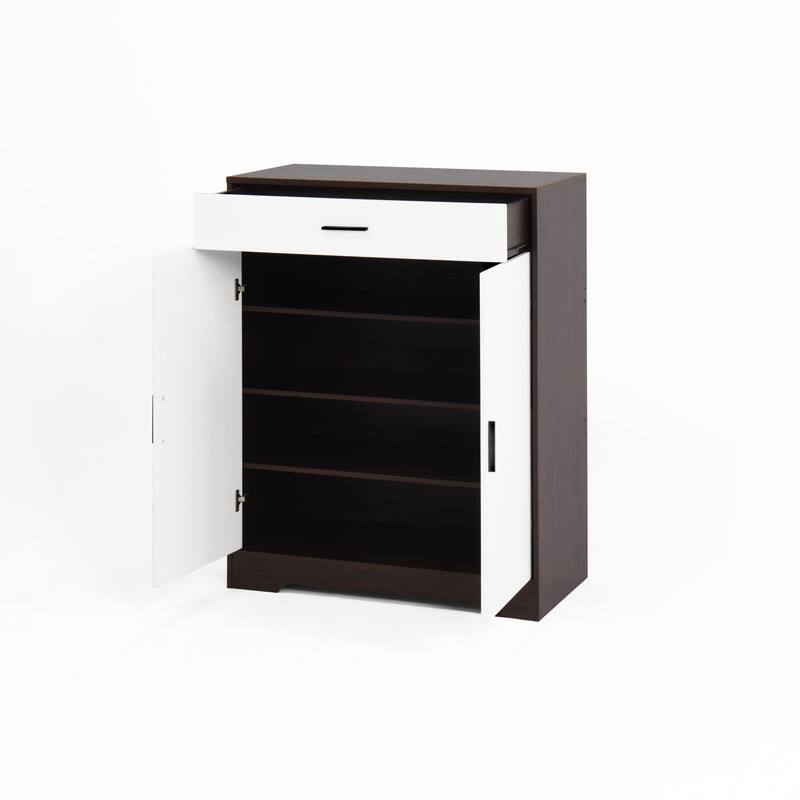 Modern 4-Tier Shoe Cabinet with Drawer & Adjustable Shelves, White Wooden Entryway Storage Organizer