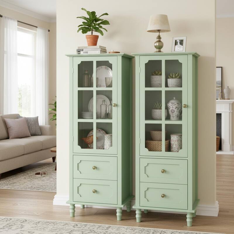 Homy Casa Minimalist Buffet Cabinet with Glass Doors & Drawer, Storage Sideboard, Kitchen Living & Dining Room Hallway Entryway