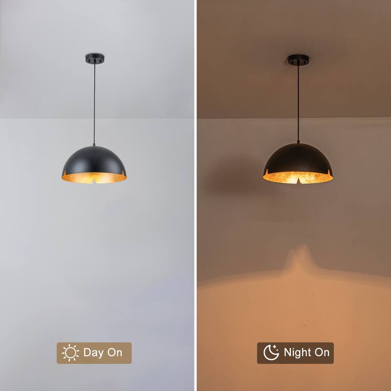 Modern 15" Iron Dome Pendant Light with Gold Foil Interior - Dia.15-in