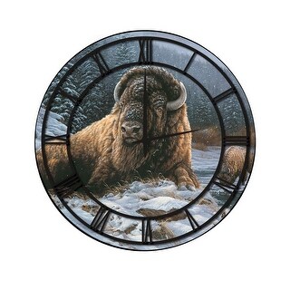 Wall Clock with Full Coverage Art - Spirit of the Wild (Bison) - Black ...