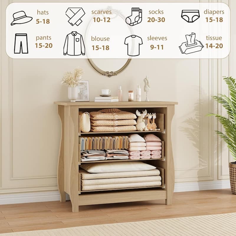 Natural 3-Drawer Dresser for Living Room, Bedroom, Entryway