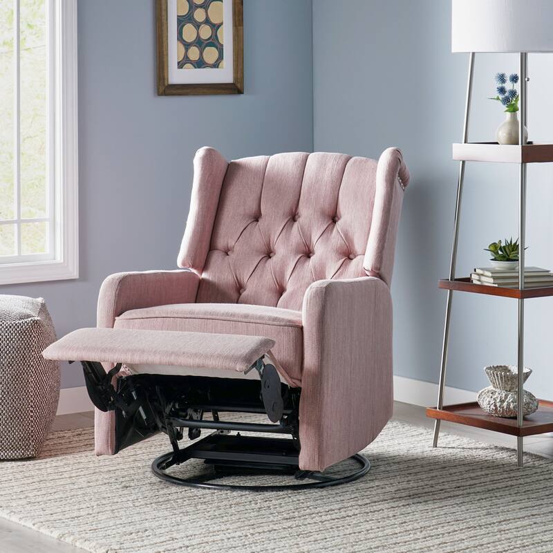 Swivel Tufted Recliner Chair, Fabric Manual Rocking Lounge Chair with Adjustable Backrest & Footrest Modern Single Sofa Chair