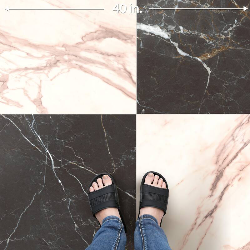 Merola Tile Reve Checker Noir with Rose 23-1/2" x 23-1/2" Porcelain Floor and Wall Tile