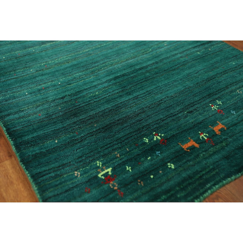 Tribal Green Gabbeh Indian Runner Rug Handmade Wool Carpet - 2'6" x 9'9" - 2'6" x 9'9" - Green