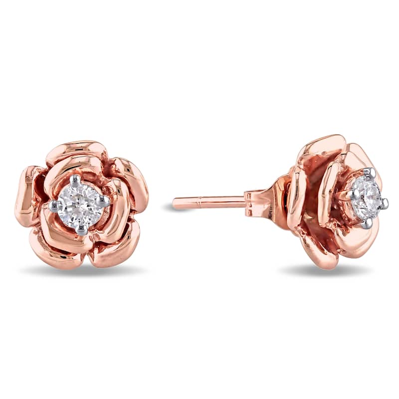 Miadora 10k Rose Gold 1/5ct TDW Diamond Flower Earrings