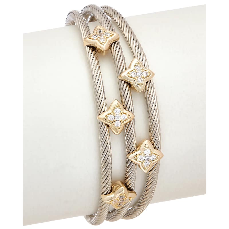 Juvell Gold Two-Tone Plated Cubic Zirconia Twisted Cable Cuff Bracelet