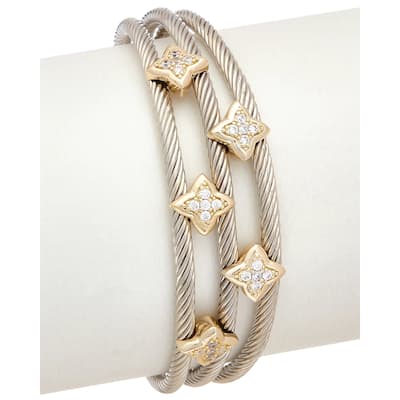Juvell Gold Two-Tone Plated Cubic Zirconia Twisted Cable Cuff Bracelet