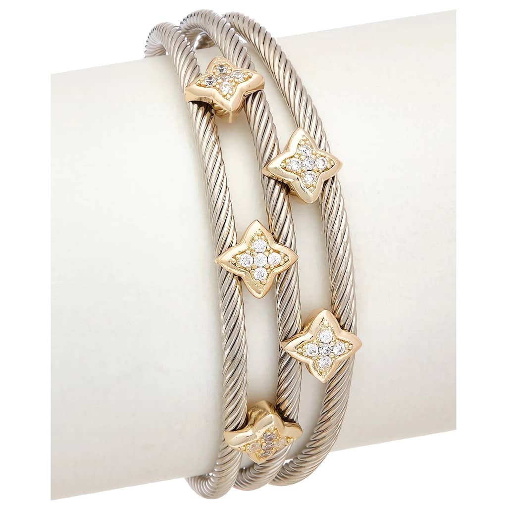 Juvell Gold Two-Tone Plated Cubic Zirconia Twisted Cable Cuff Bracelet