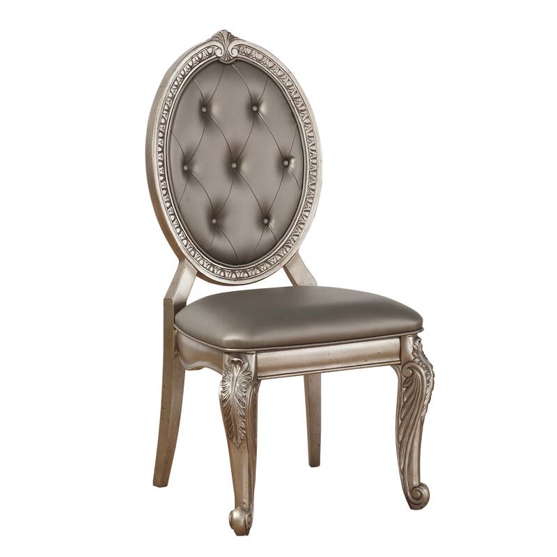 Grey and Antique Silver Tufted Back Side Chairs (Set of 2)