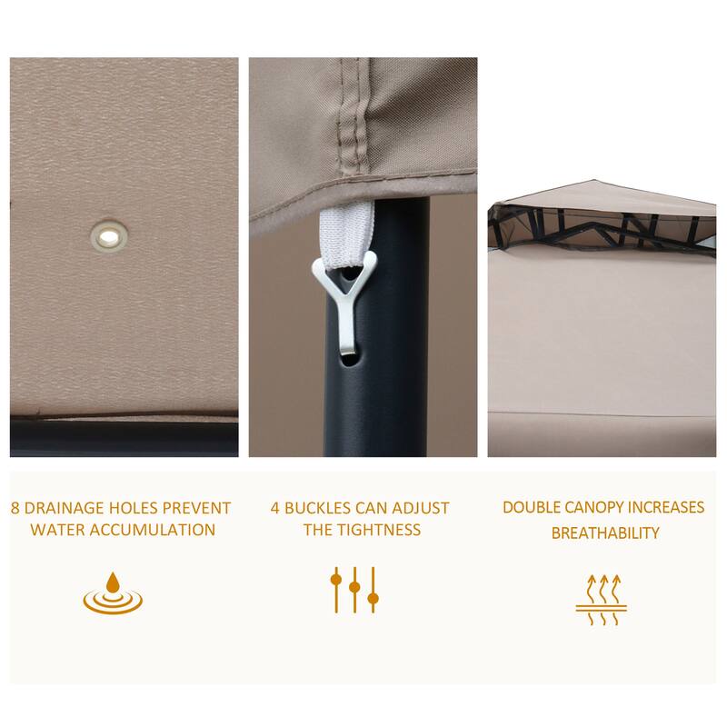 9.6' x 9.6' Outdoor Patio Gazebo with 2-Tier Roof, Netting, and Steel Frame for Garden, Lawn, and Deck