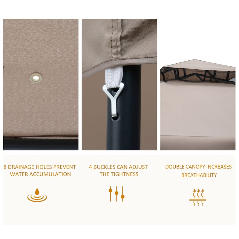 Outsunny 9.5' x 9.5' Patio Gazebo Outdoor Pavilion 2 Tire Roof Canopy Shelter Garden Event Party Tent Yard Sun Shade Steel Frame