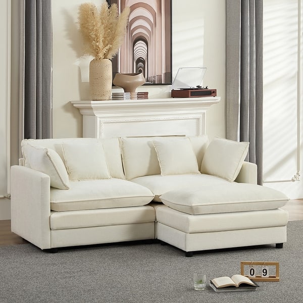 Mixoy 77''L-Shaped Modular Deep Seat Sofa, Modern Chenille