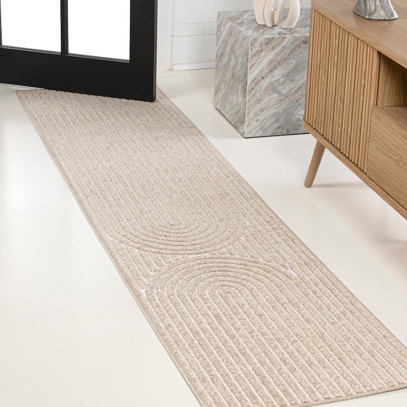 JONATHAN Y Peater High-Low MidCentury Modern Arch Stripe Two-Tone Indoor/Outdoor Rug