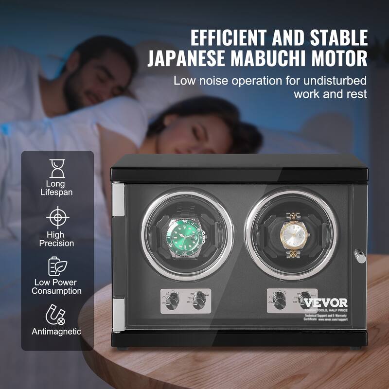VEVOR Watch Winder with 1-8 for Men's and Women's Automatic Watches with Super Quiet Japanese Mabuchi Motors LED Lights