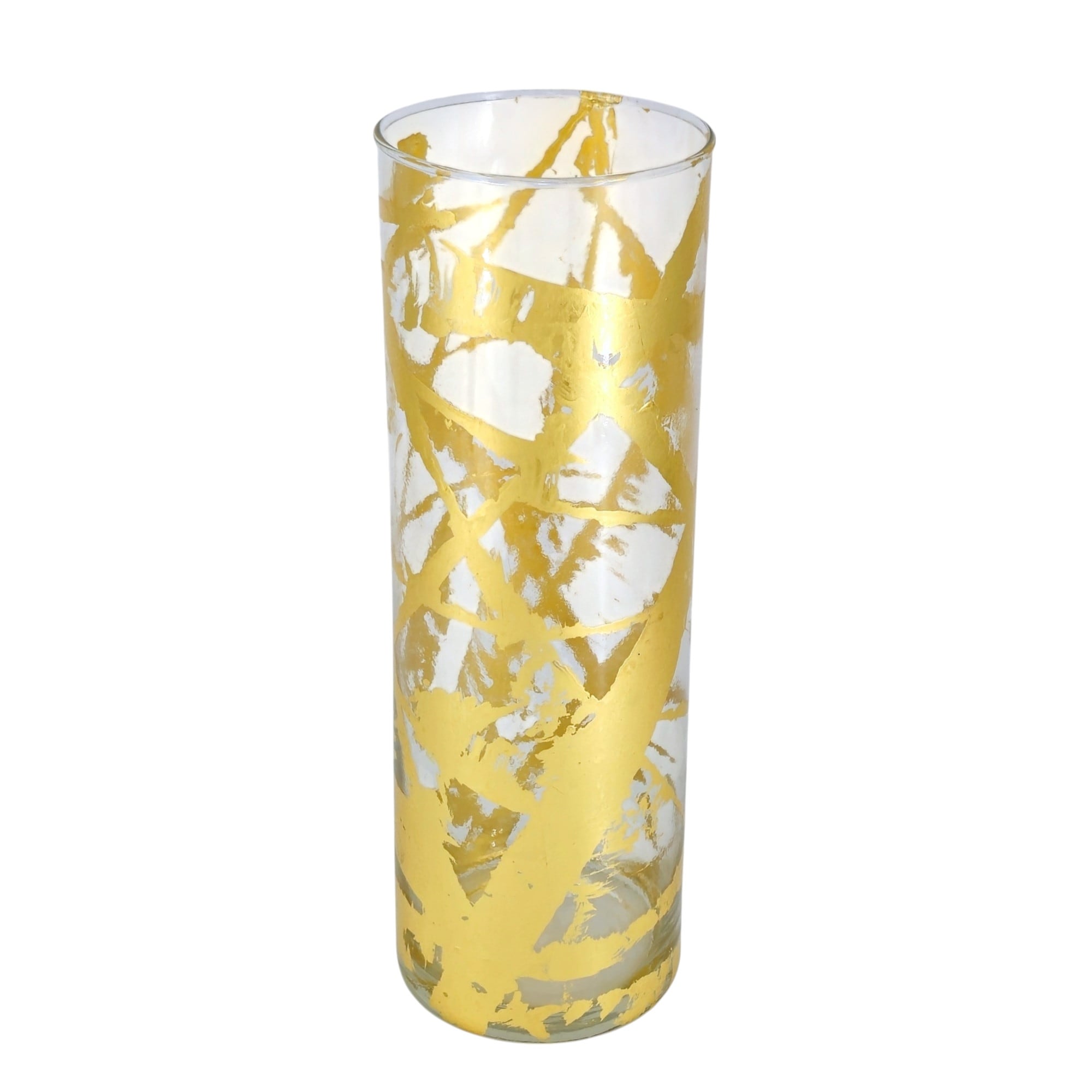 Modern Golden Hand Gilded Glass Cylinder Vase Ideal for Mantel Displays or Wedding Reception Tables
