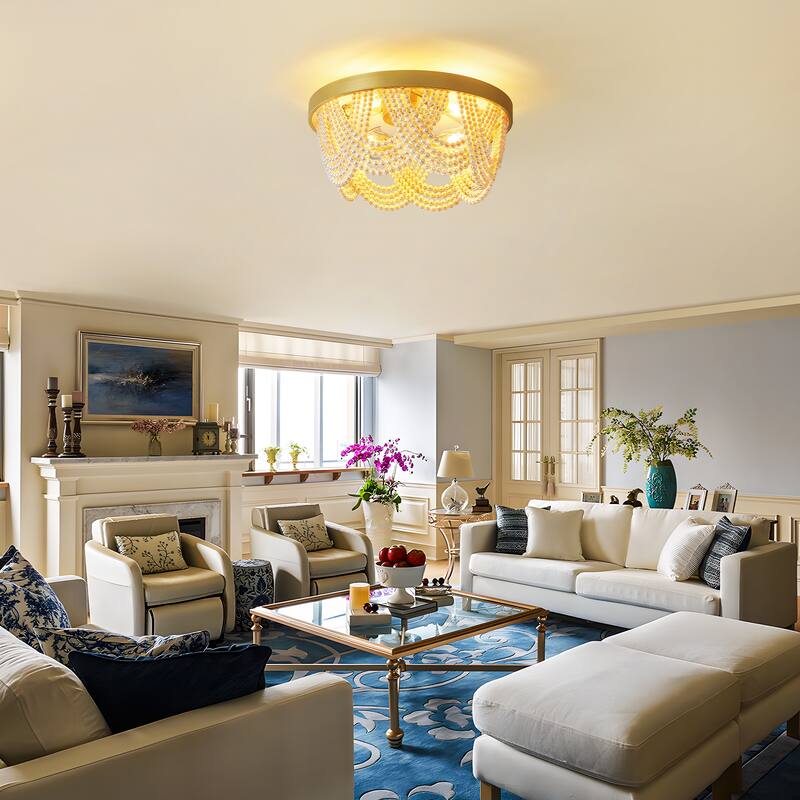 20'' Boho Crystal Ceiling Fans with Lights Flush Mount