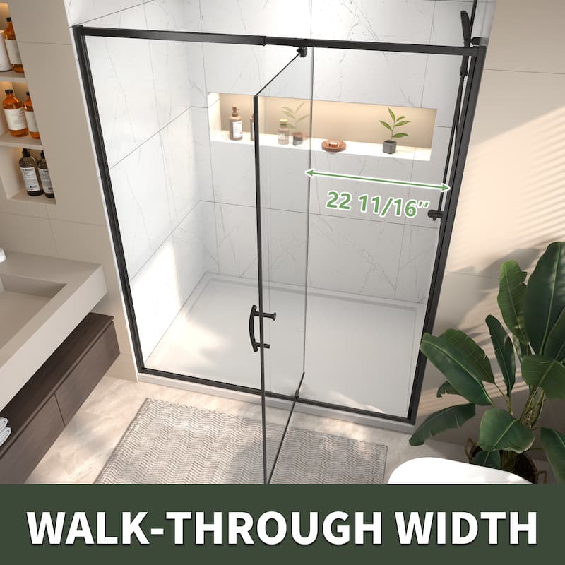 Modland 56-60''W x 71''H Pivot Frame Sliding Shower Door with 1/4"(6mm) Clear SGCC Tempered Glass, Black/Nickel/Chrome