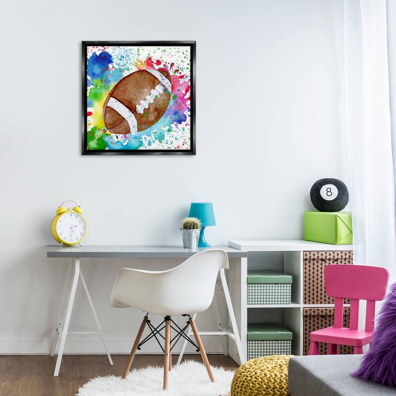 Stupell Vivid Splash & Football Framed Floater Canvas Wall Art Design By Kim Allen