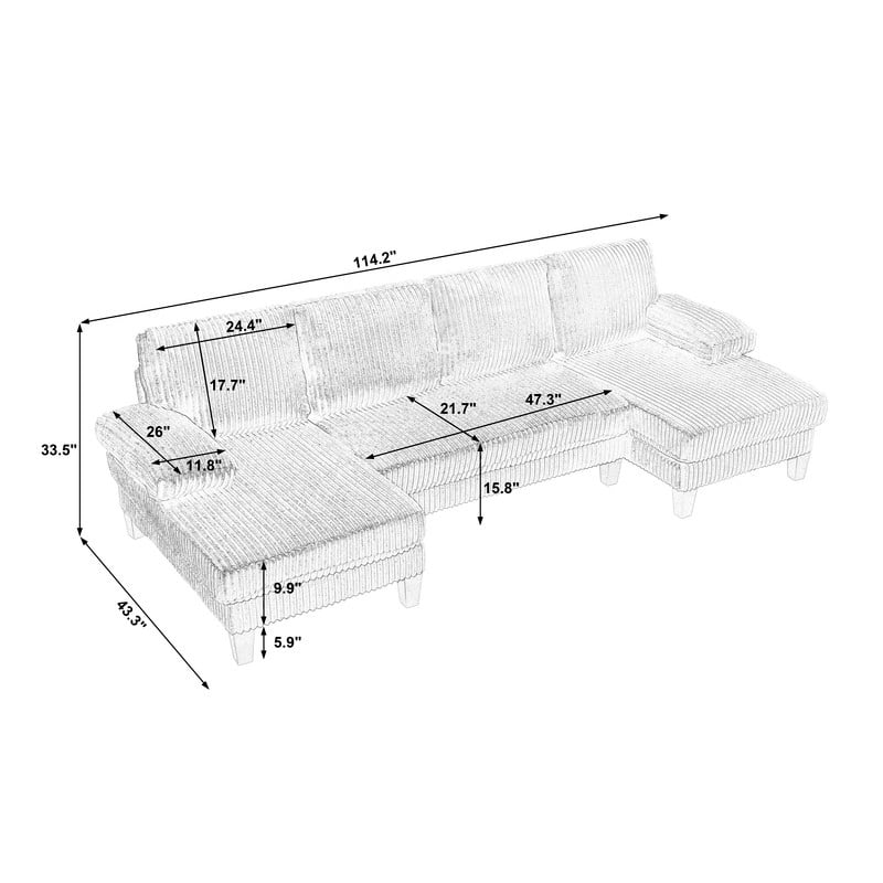 4-Seat U-Shaped Sectional Sofa with Double Chaise